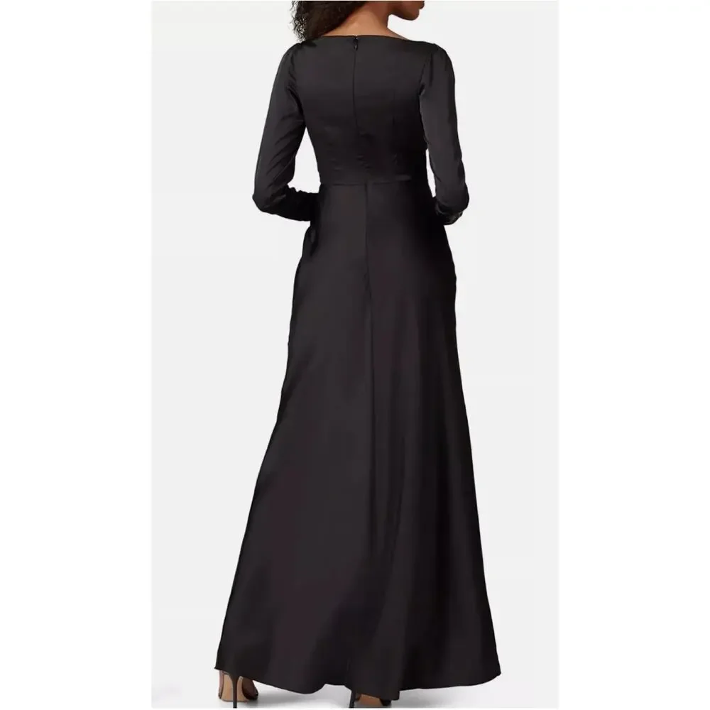 Keepsake the Label Own it Gown Long Sleeve Black Satin Maxi Formal Dress Size 6 - Picture 2 of 9